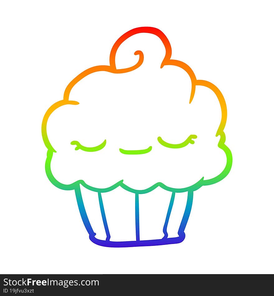 rainbow gradient line drawing of a funny cupcake