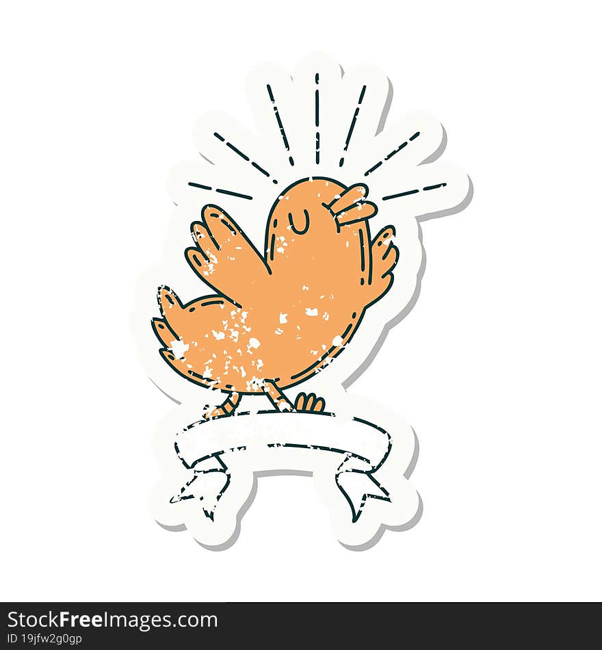 grunge sticker of tattoo style happy bird