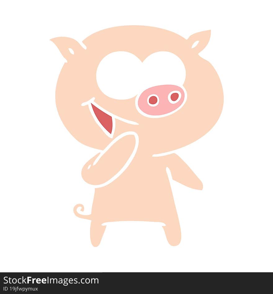 laughing pig flat color style cartoon