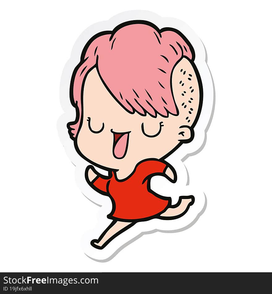 sticker of a cute cartoon girl with hipster haircut