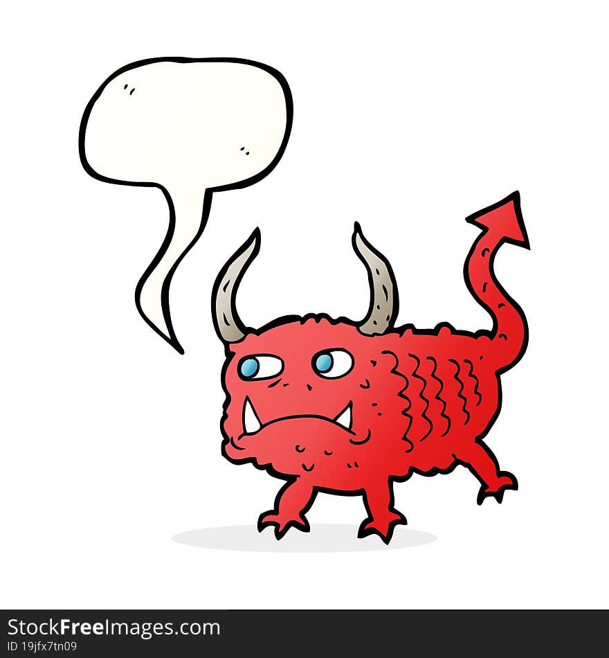 cartoon little demon with speech bubble