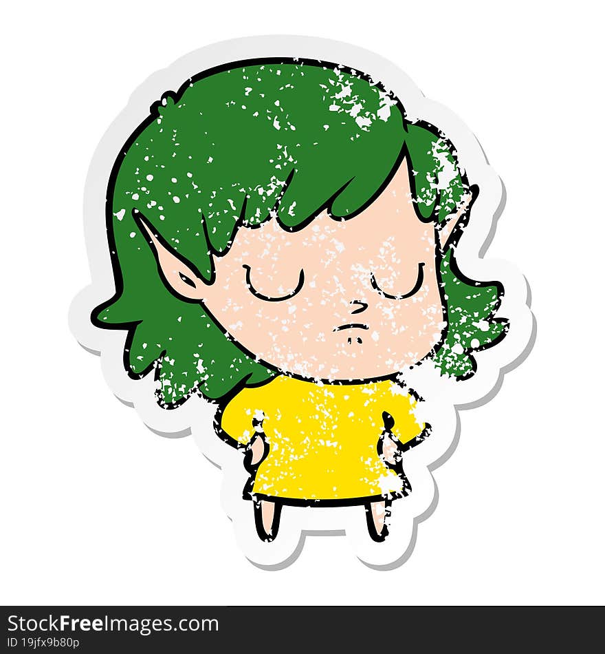 Distressed Sticker Of A Cartoon Elf Girl