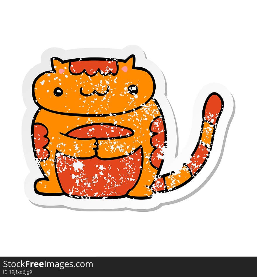 distressed sticker of a cute cartoon cat