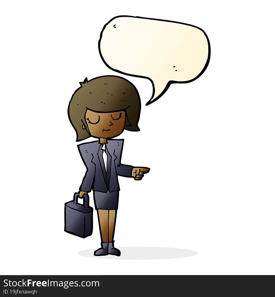 Cartoon Businesswoman Pointing With Speech Bubble