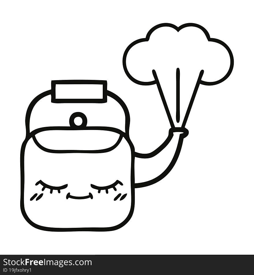 Line Drawing Cartoon Steaming Kettle