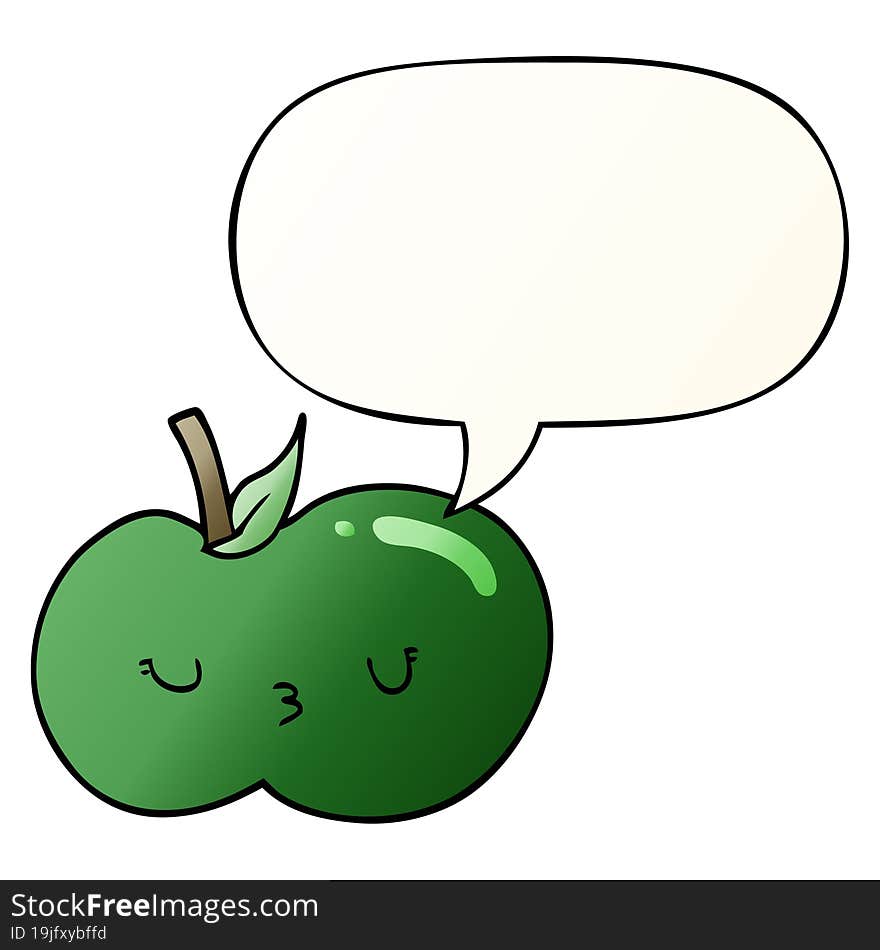 cartoon cute apple and speech bubble in smooth gradient style