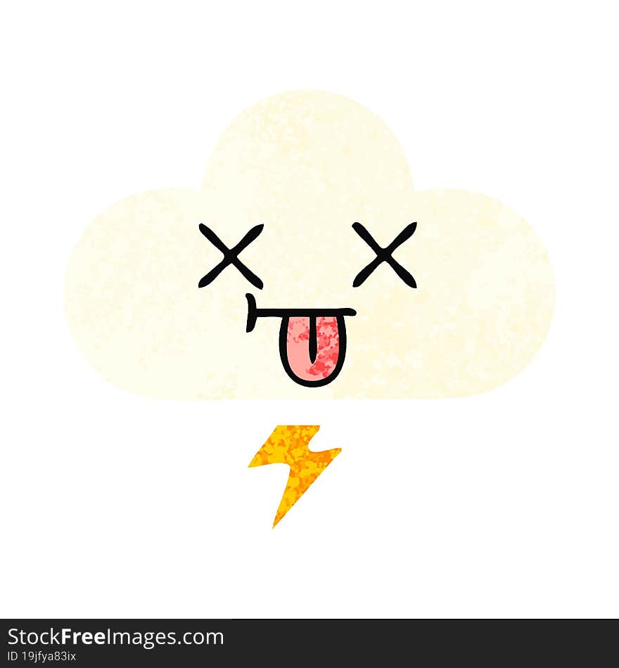 retro illustration style cartoon thunder cloud