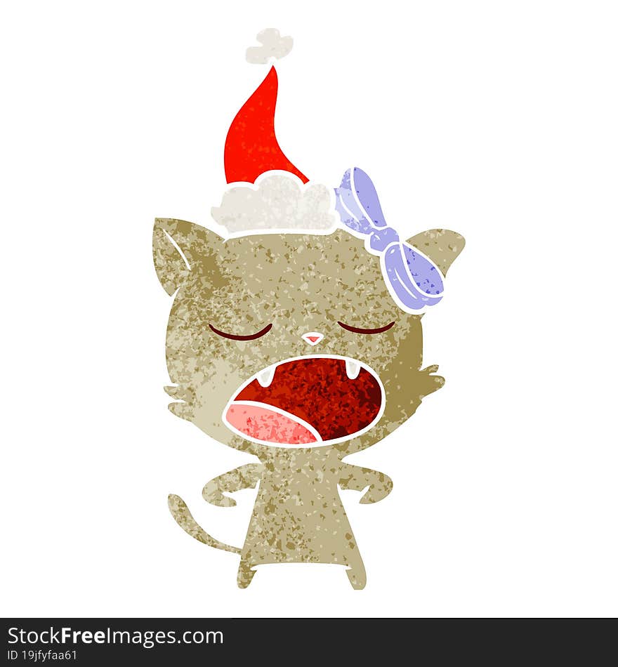 retro cartoon of a yawning cat wearing santa hat