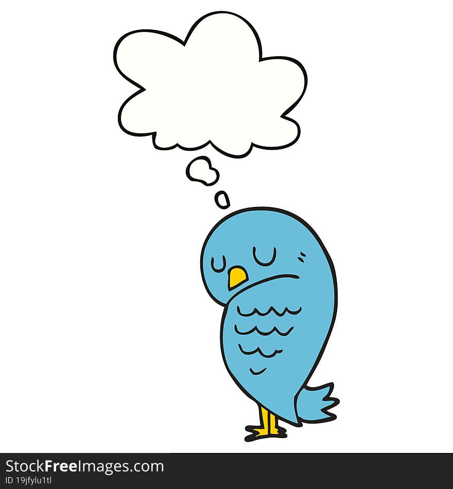 cartoon bird with thought bubble. cartoon bird with thought bubble