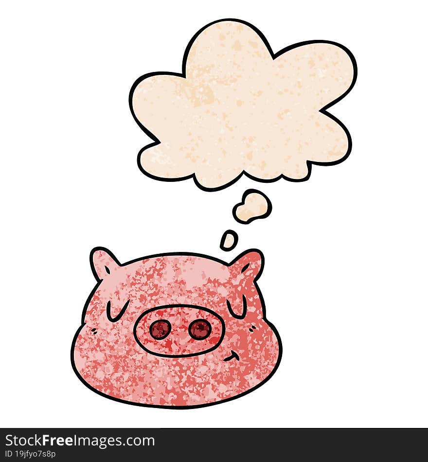 Cartoon Pig Face And Thought Bubble In Grunge Texture Pattern Style