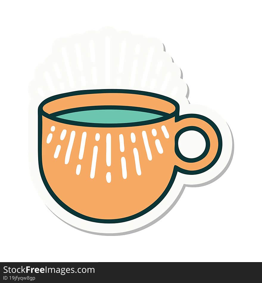 sticker of tattoo in traditional style of cup of coffee. sticker of tattoo in traditional style of cup of coffee