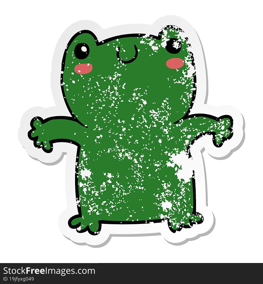 distressed sticker of a cartoon frog