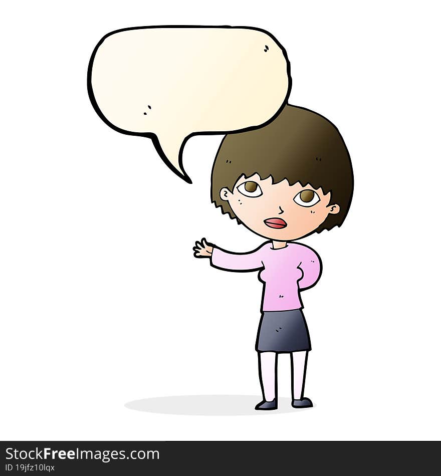 cartoon woman explaining with speech bubble