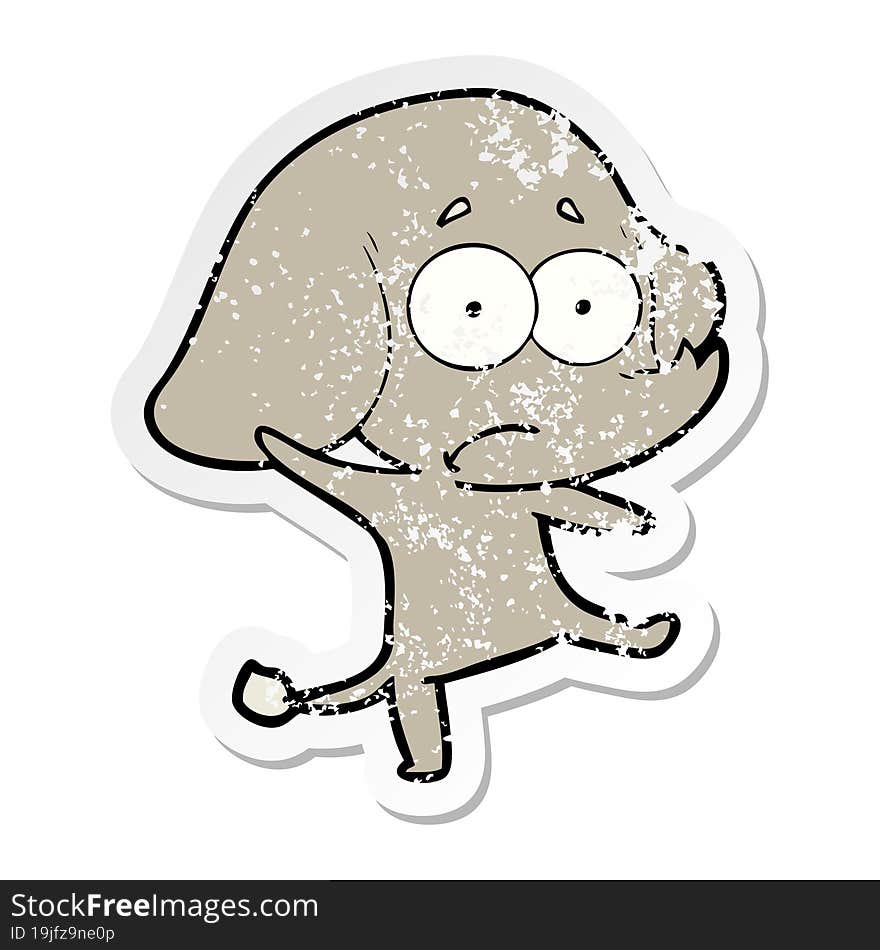 distressed sticker of a cartoon unsure elephant