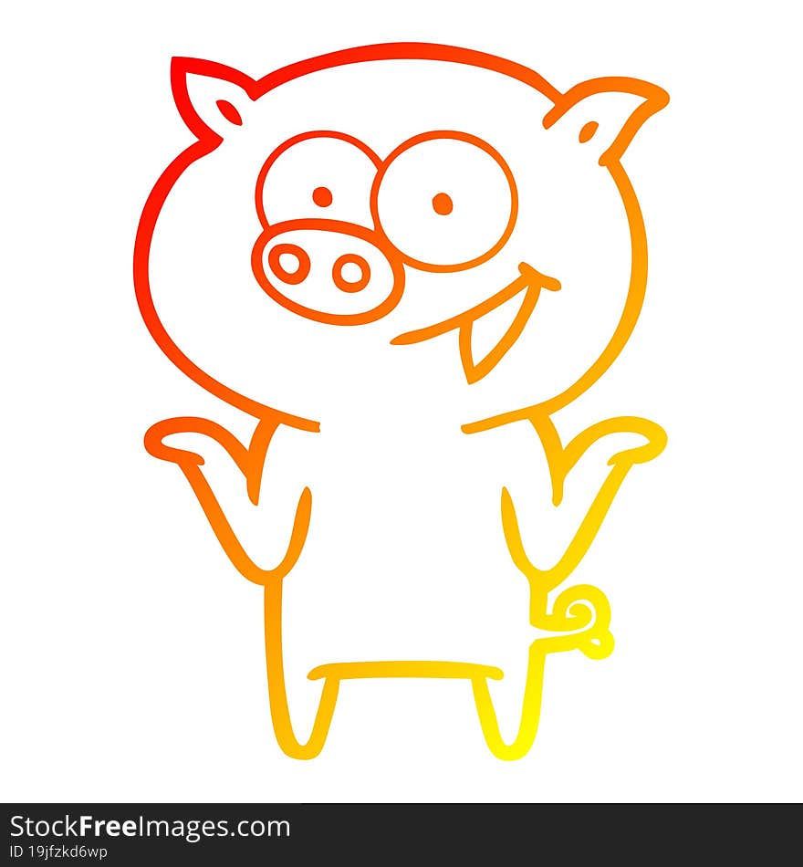 warm gradient line drawing of a cartoon pig with no worries