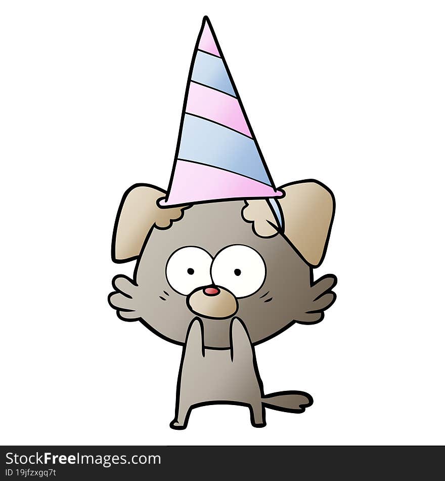 nervous dog cartoon in party hat. nervous dog cartoon in party hat