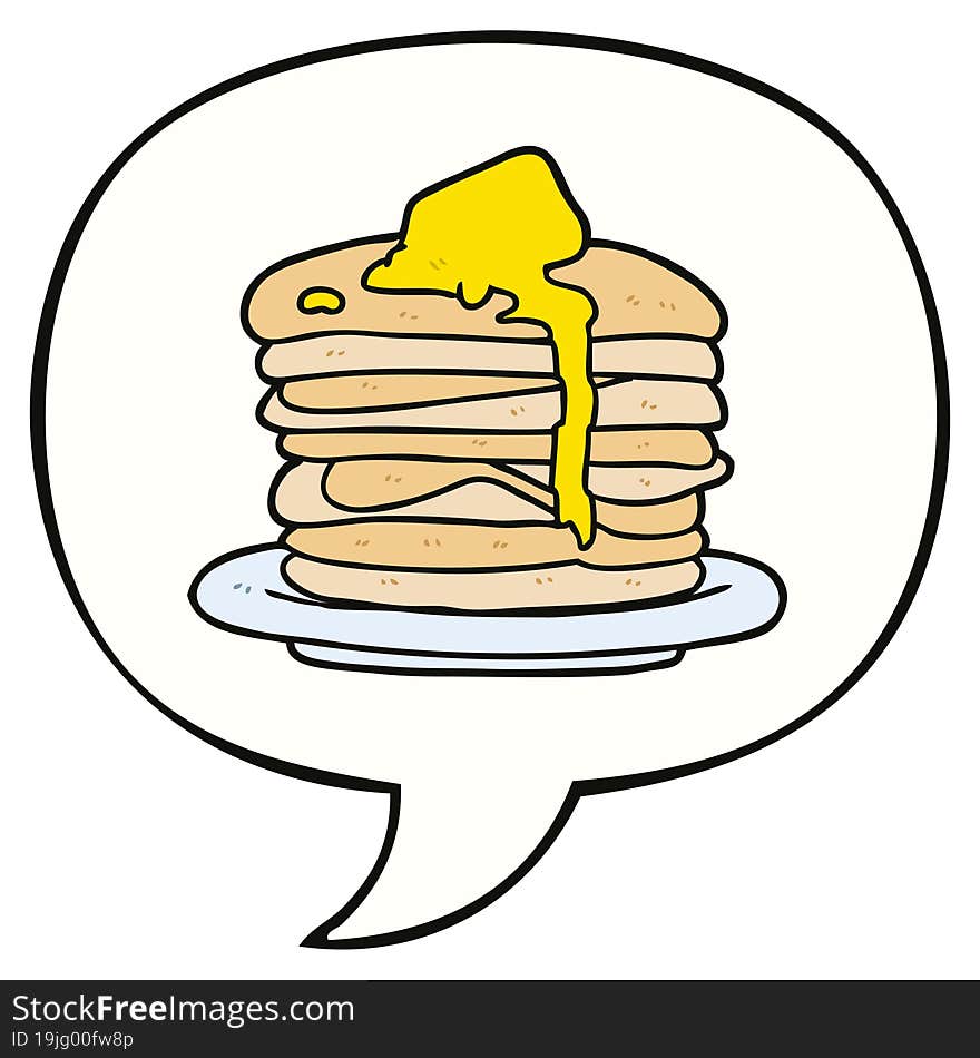 Cartoon Stack Of Pancakes And Speech Bubble