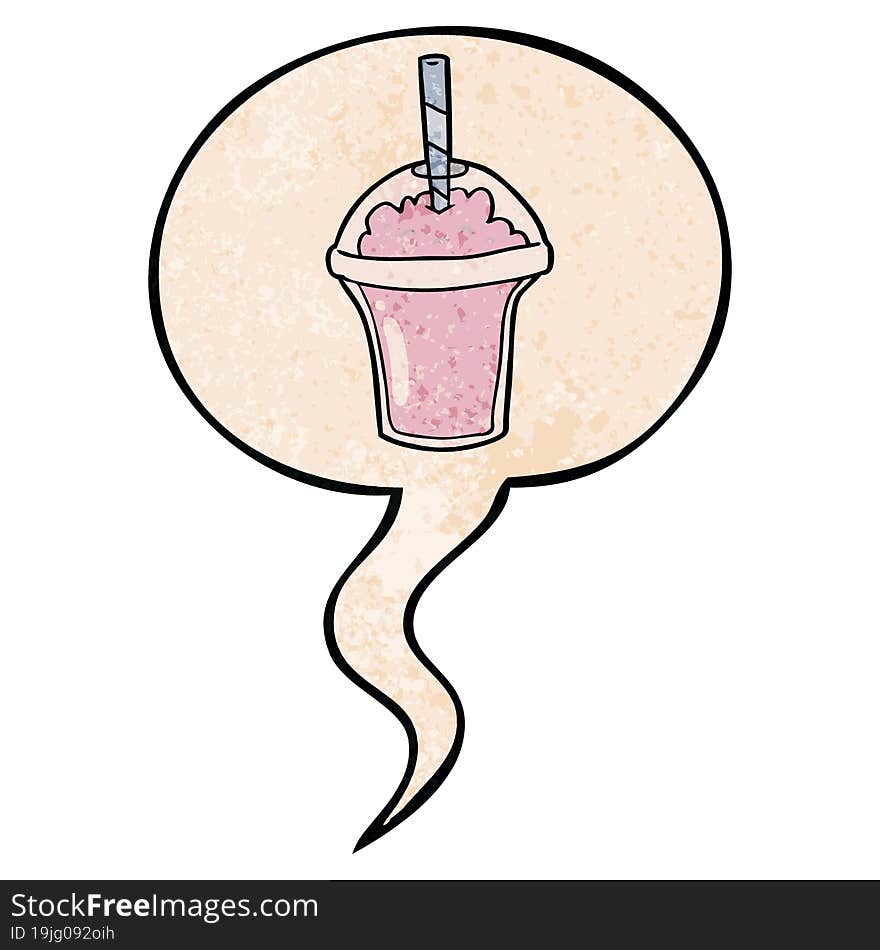 cartoon smoothie and speech bubble in retro texture style