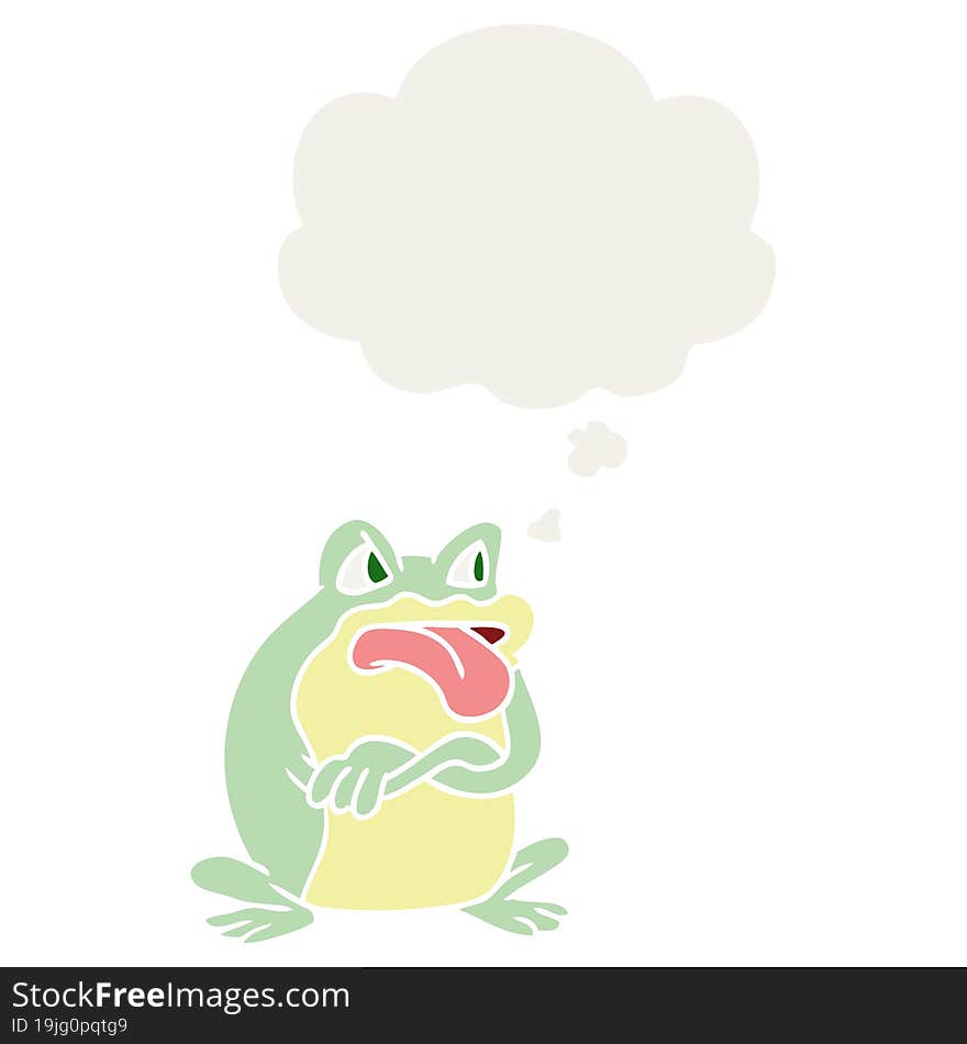 Grumpy Cartoon Frog And Thought Bubble In Retro Style