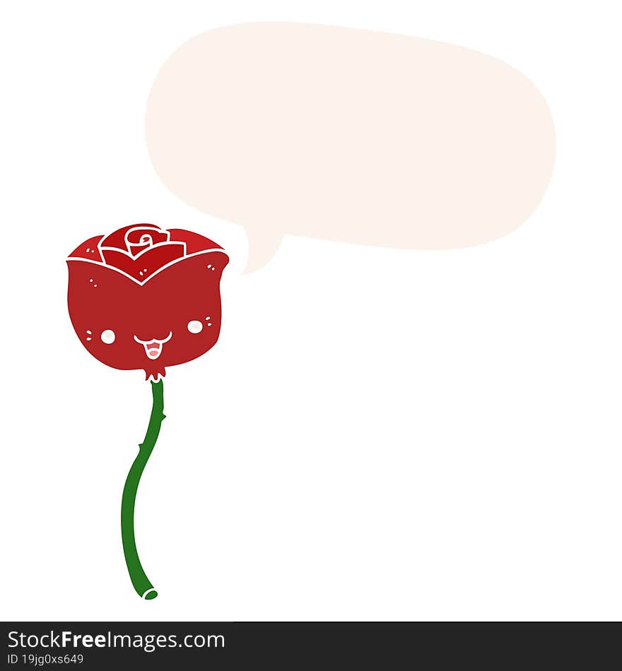 cartoon flower and speech bubble in retro style