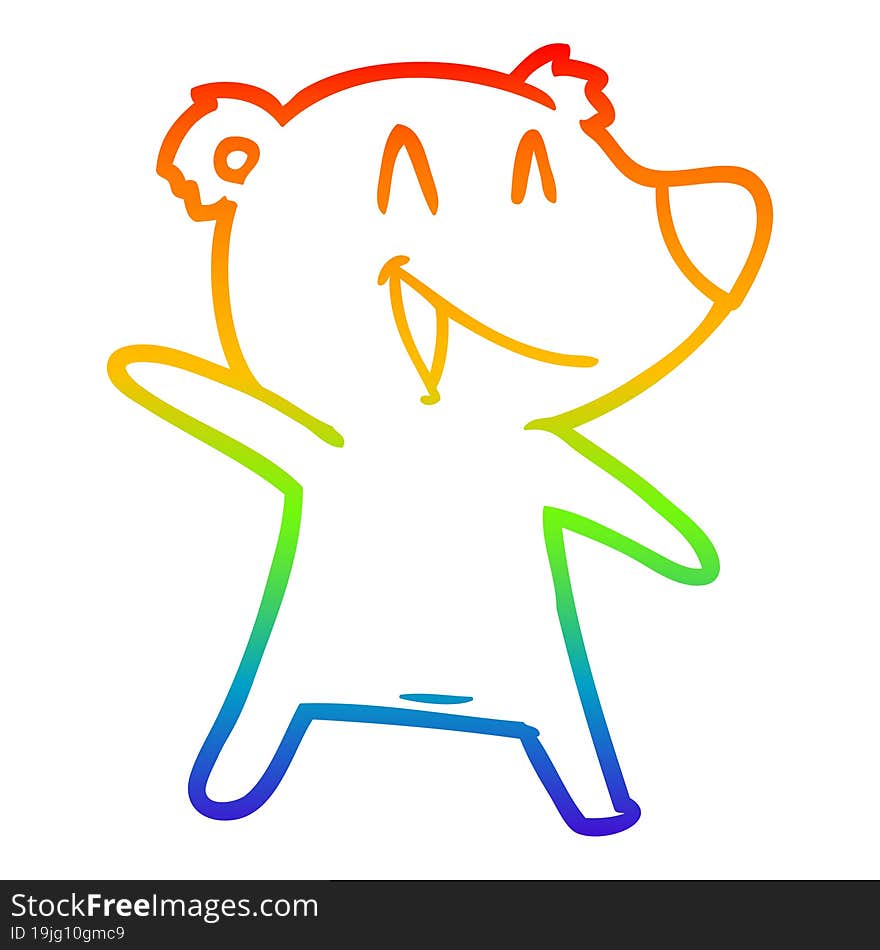 Rainbow Gradient Line Drawing Laughing Bear Cartoon