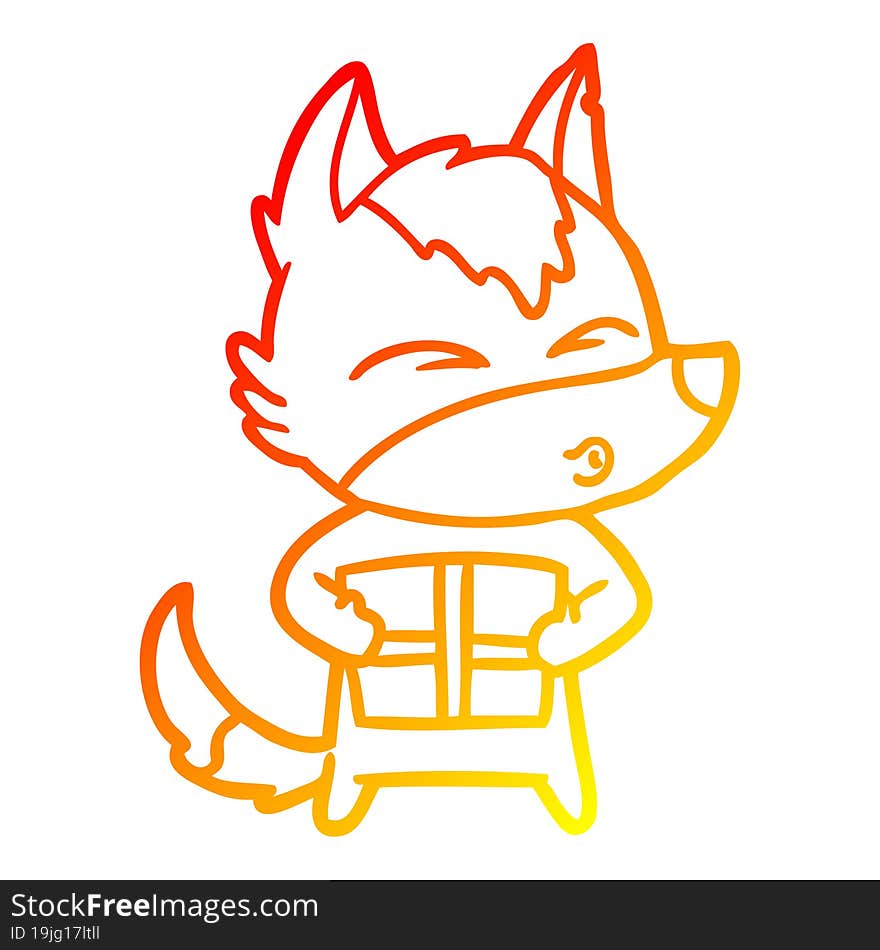 warm gradient line drawing cartoon christmas wolf whistling