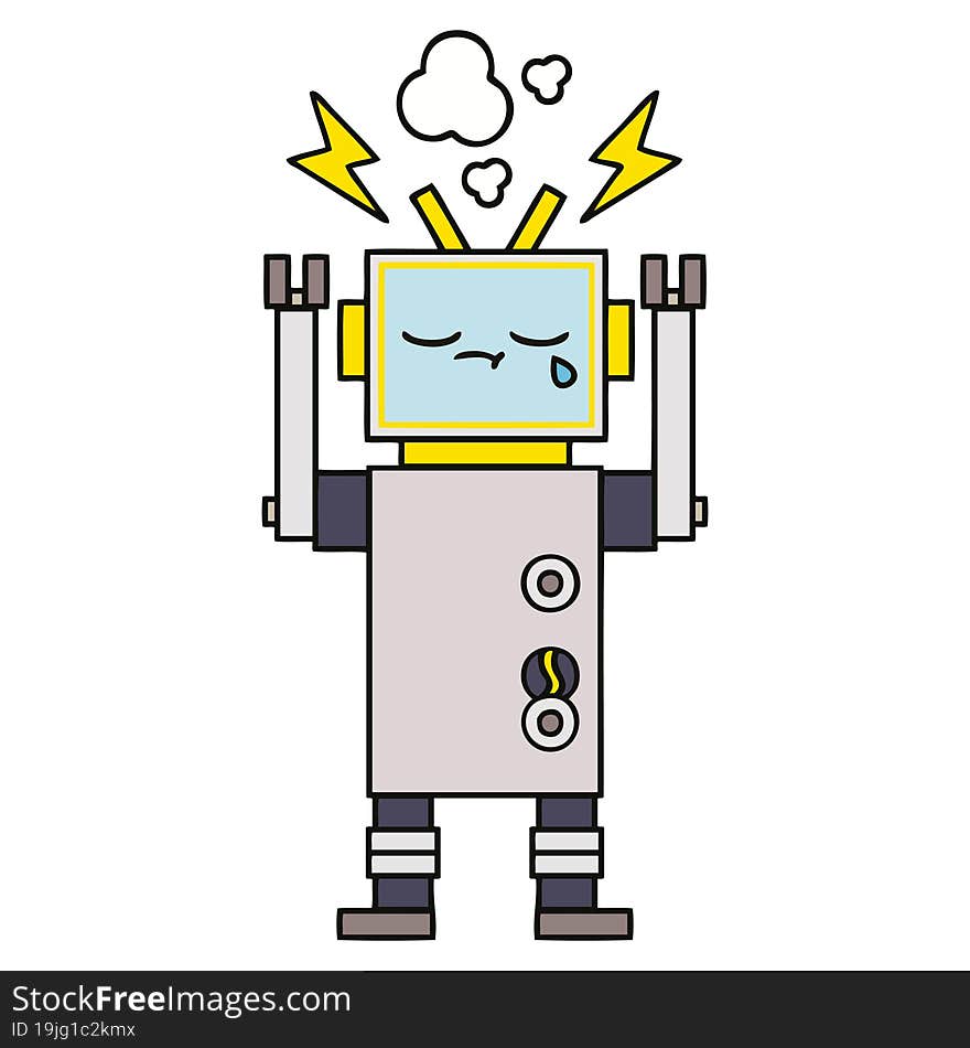 cute cartoon of a crying robot. cute cartoon of a crying robot