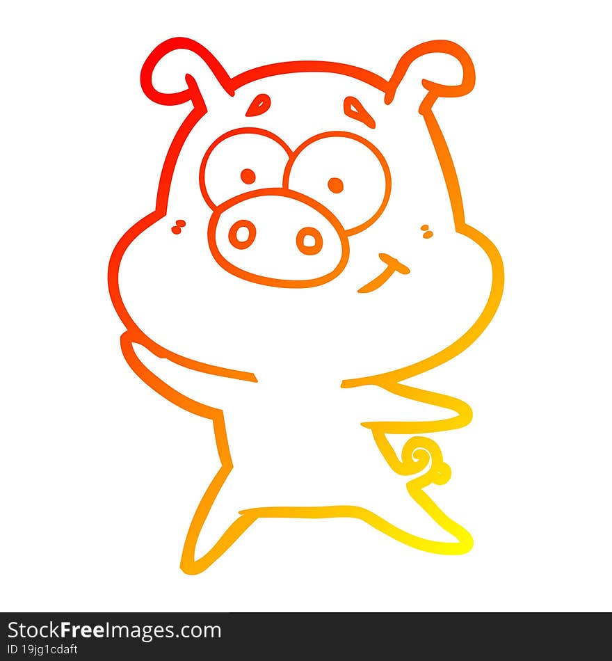 warm gradient line drawing happy cartoon pig