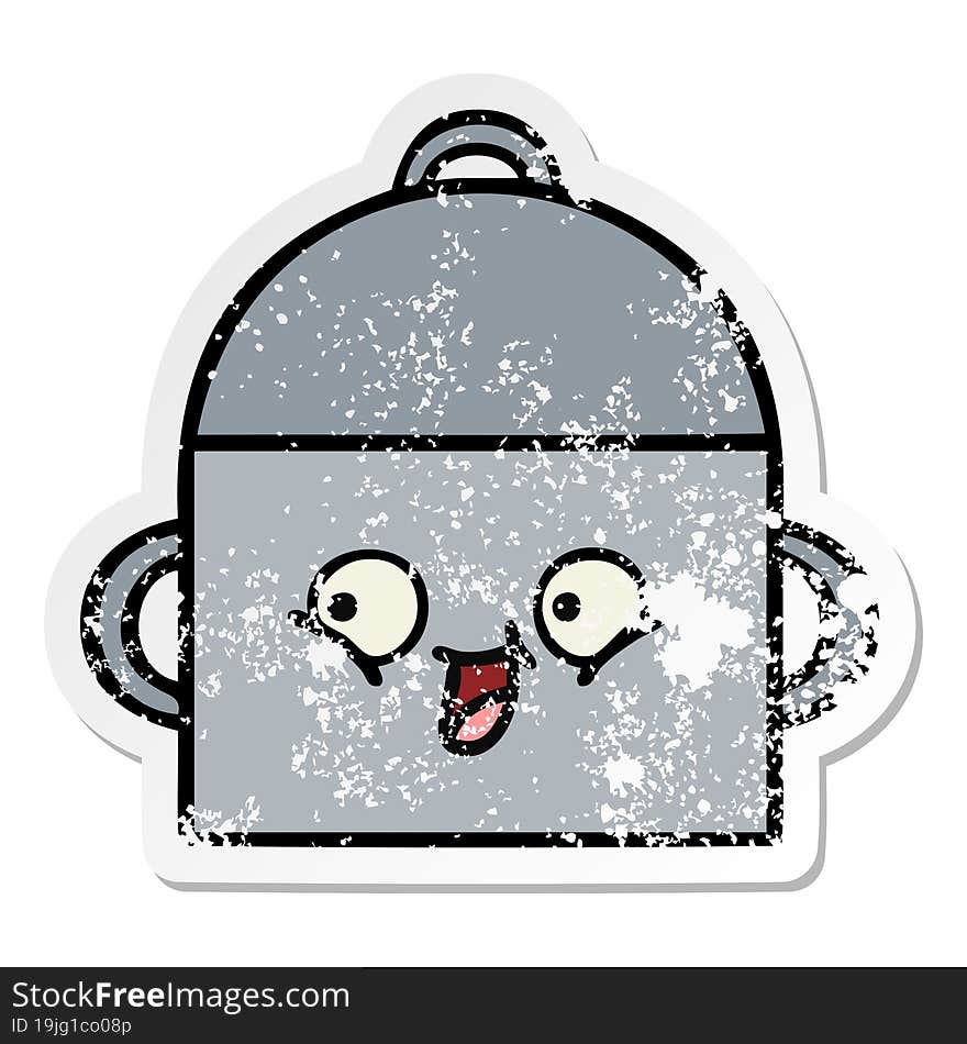 Distressed Sticker Of A Cute Cartoon Cooking Pot