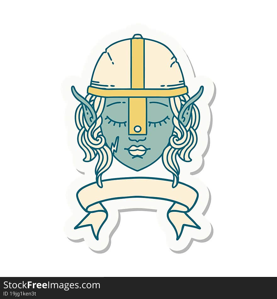 elf fighter character face with banner sticker