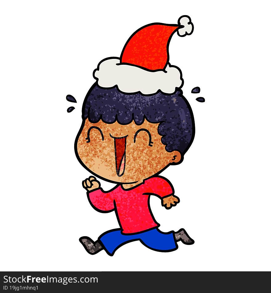 laughing textured cartoon of a man wearing santa hat