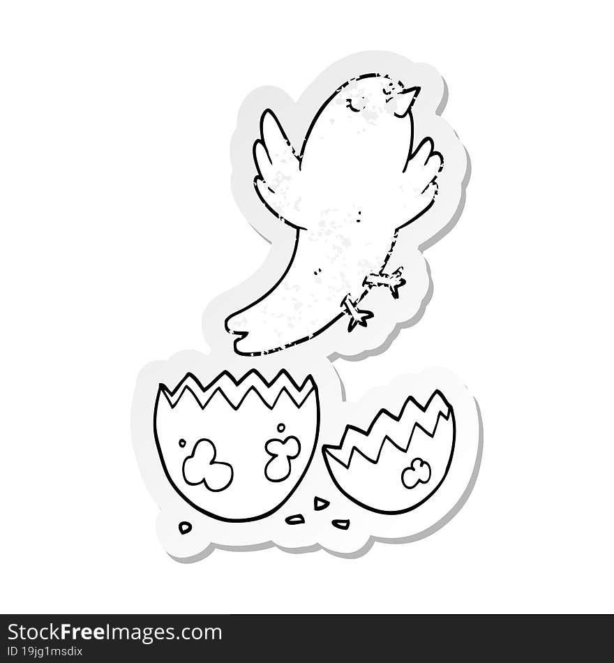 distressed sticker of a cartoon bird hatching from egg