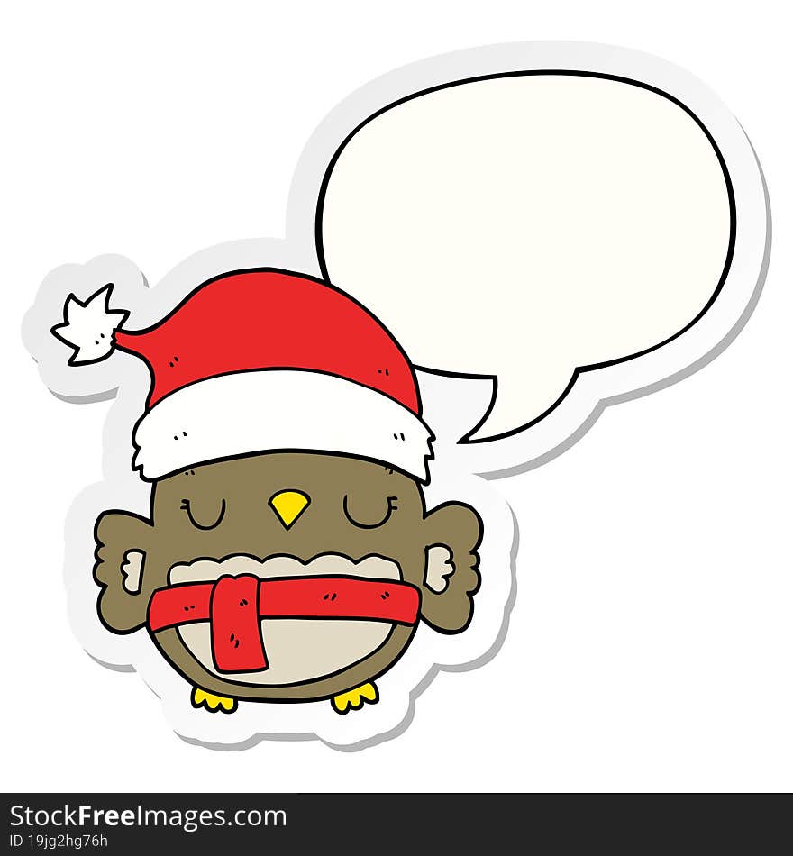 cute christmas owl and speech bubble sticker