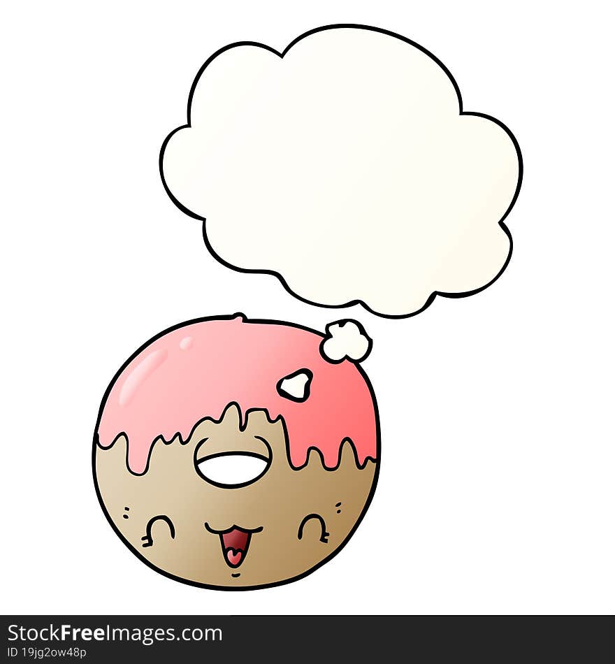 cute cartoon donut and thought bubble in smooth gradient style