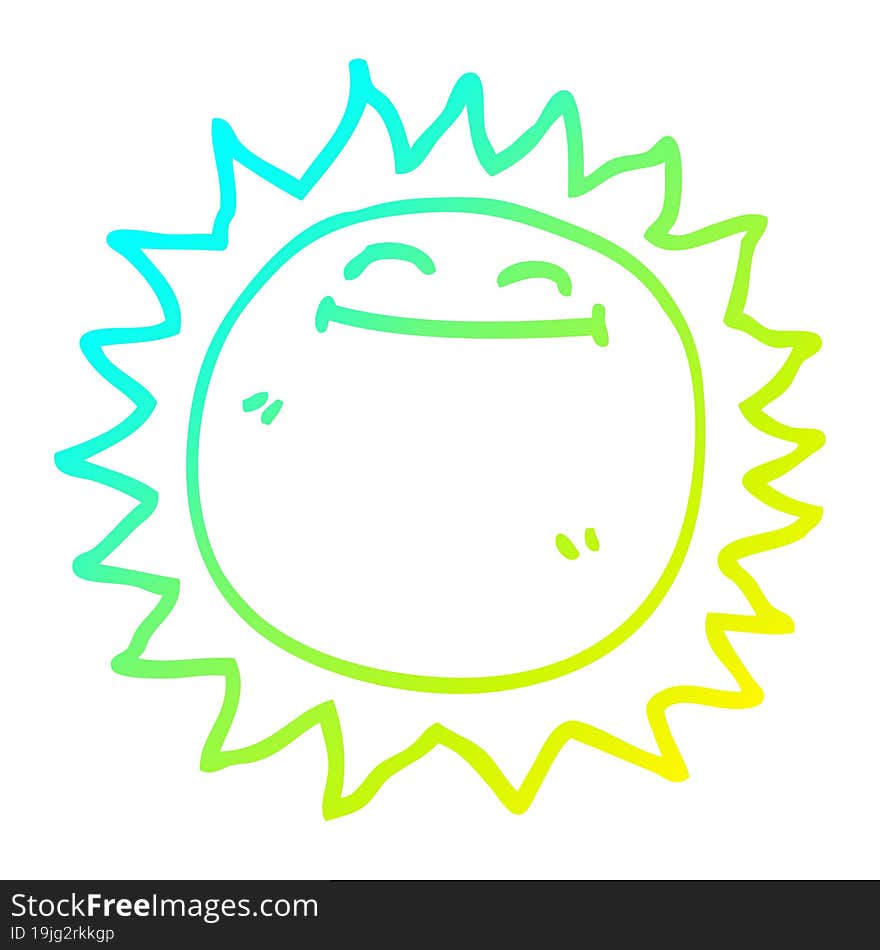 cold gradient line drawing of a cartoon shining sun