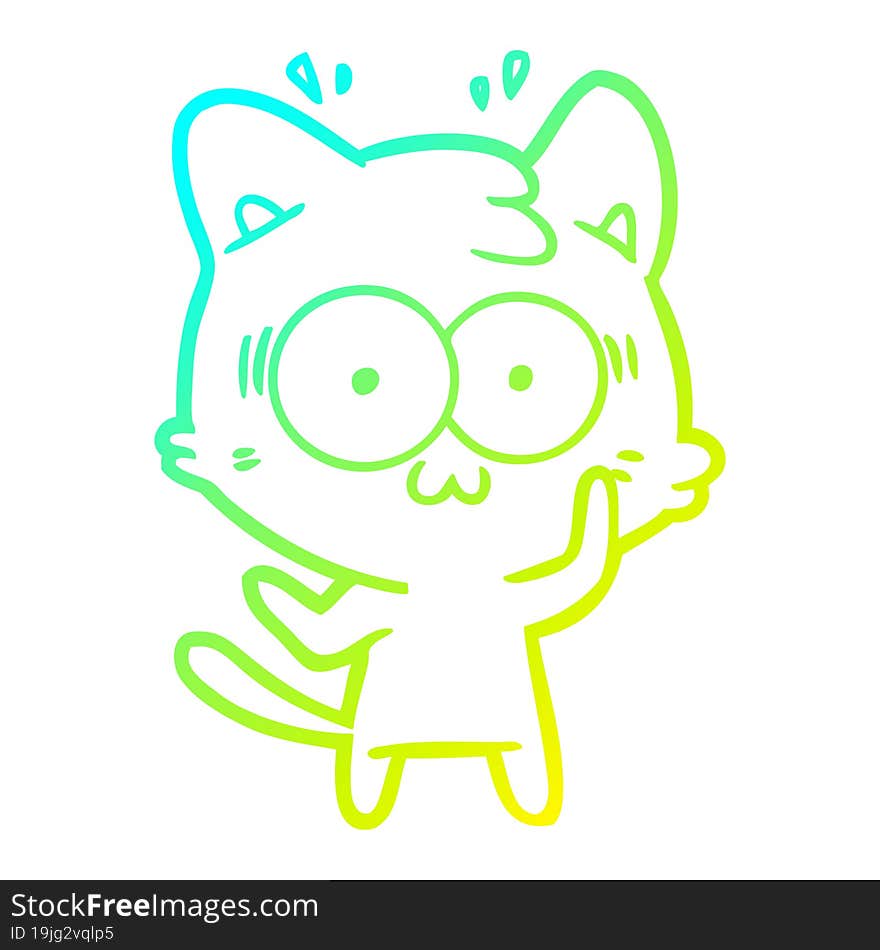 cold gradient line drawing cartoon surprised cat