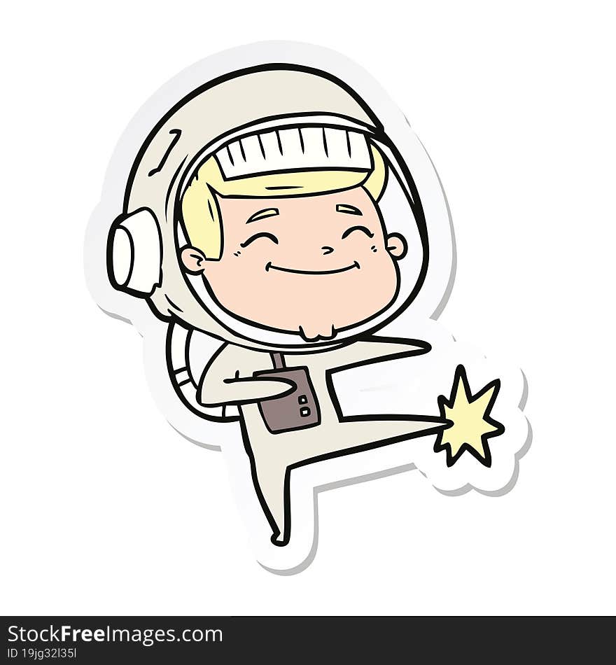 sticker of a happy cartoon astronaut