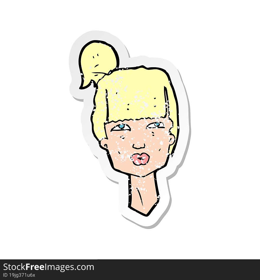 retro distressed sticker of a cartoon female head