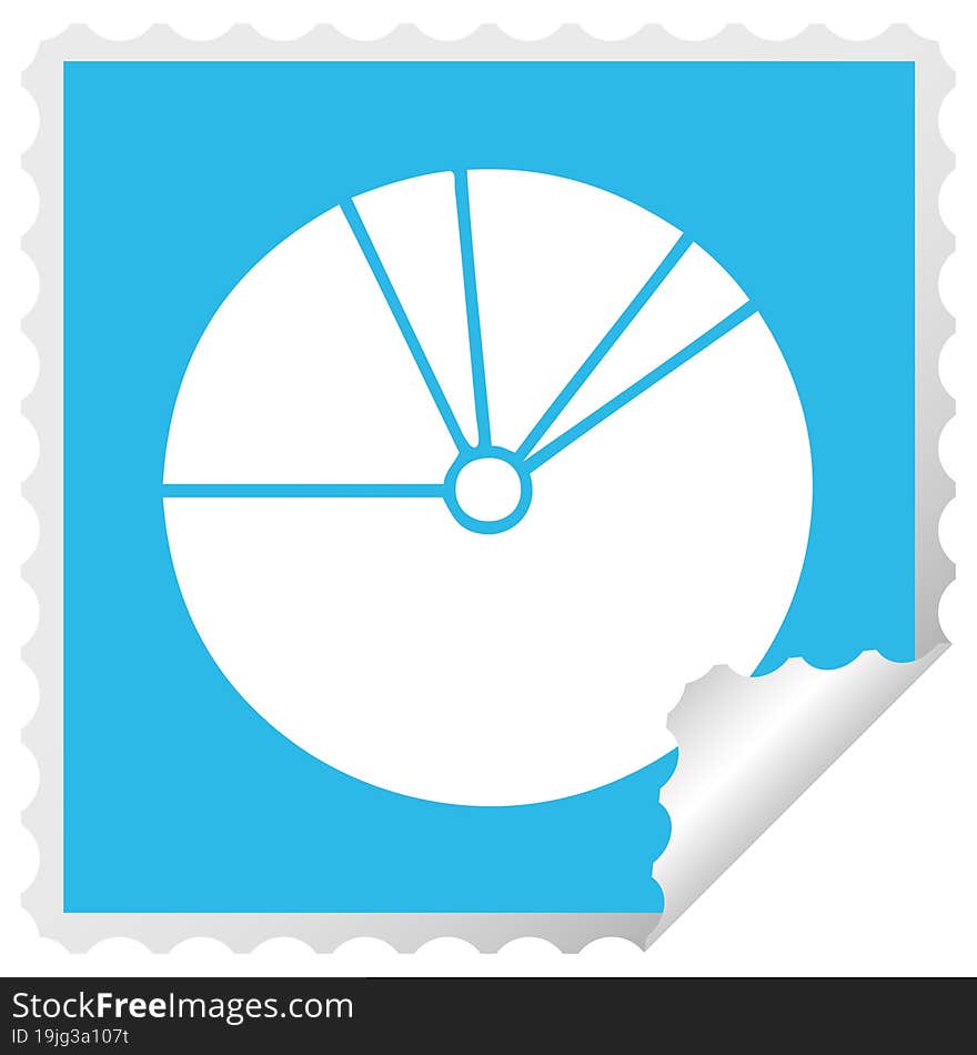 square peeling sticker cartoon of a pie chart