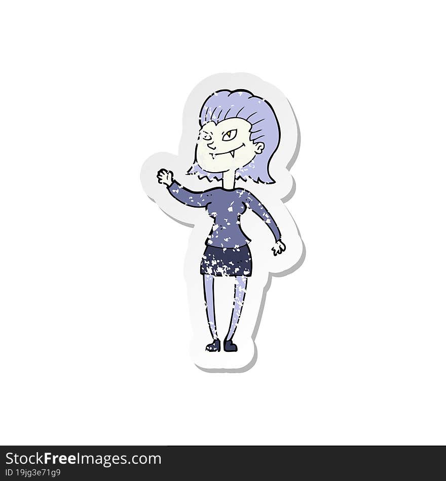 Retro Distressed Sticker Of A Cartoon Vampire Girl