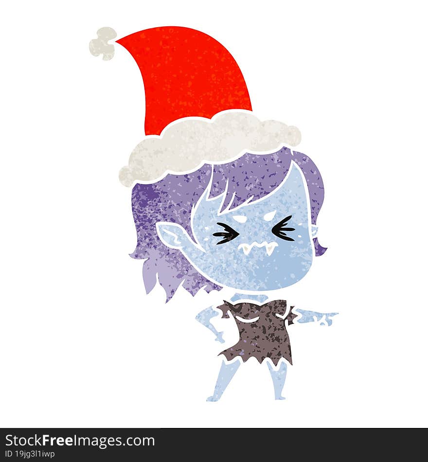 annoyed retro cartoon of a vampire girl wearing santa hat