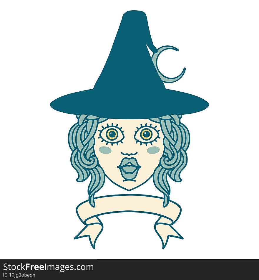 human witch character with banner illustration