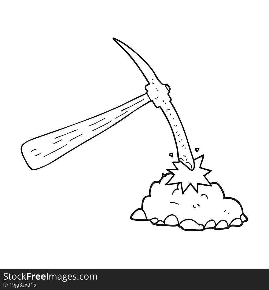 freehand drawn black and white cartoon pick axe