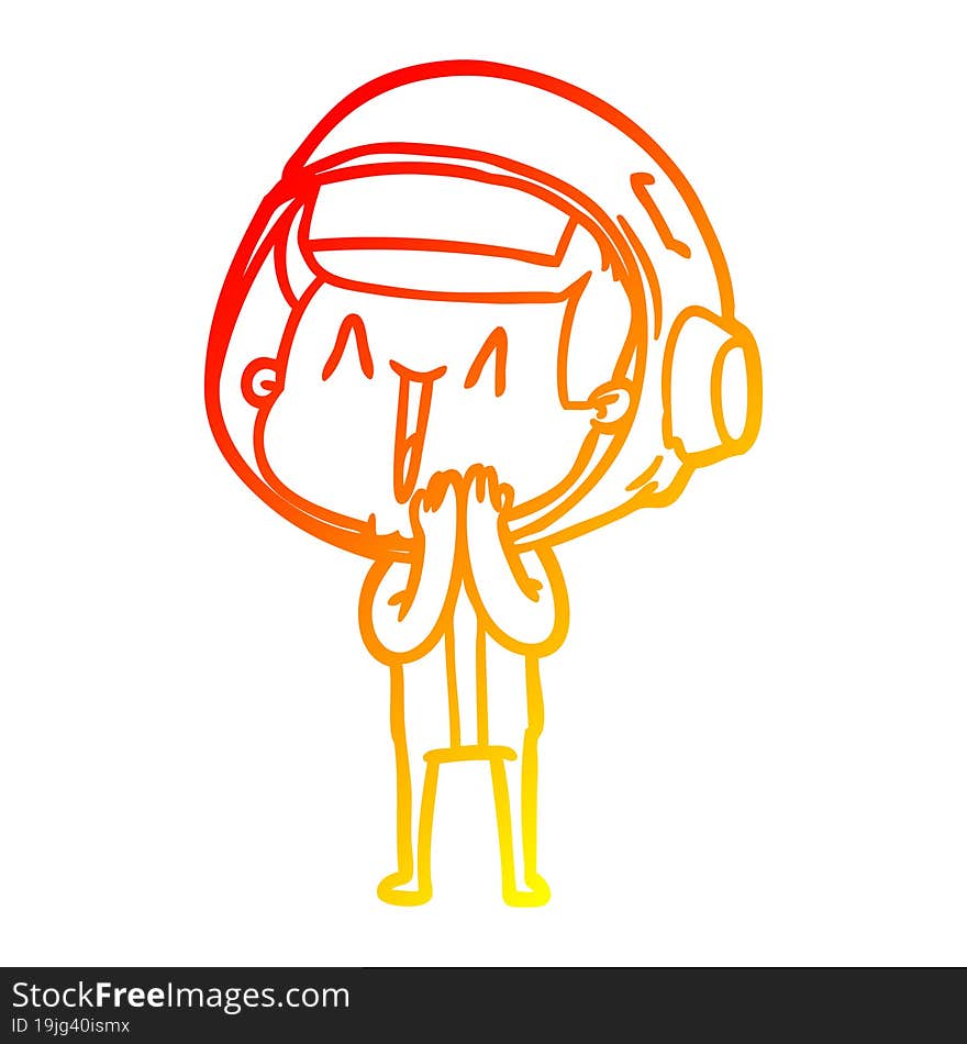 warm gradient line drawing of a happy cartoon astronaut