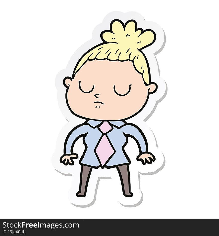 Sticker Of A Cartoon Calm Woman