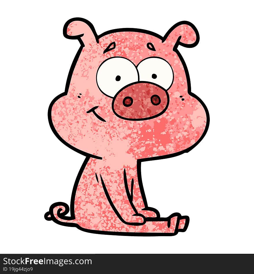 happy cartoon pig sitting. happy cartoon pig sitting