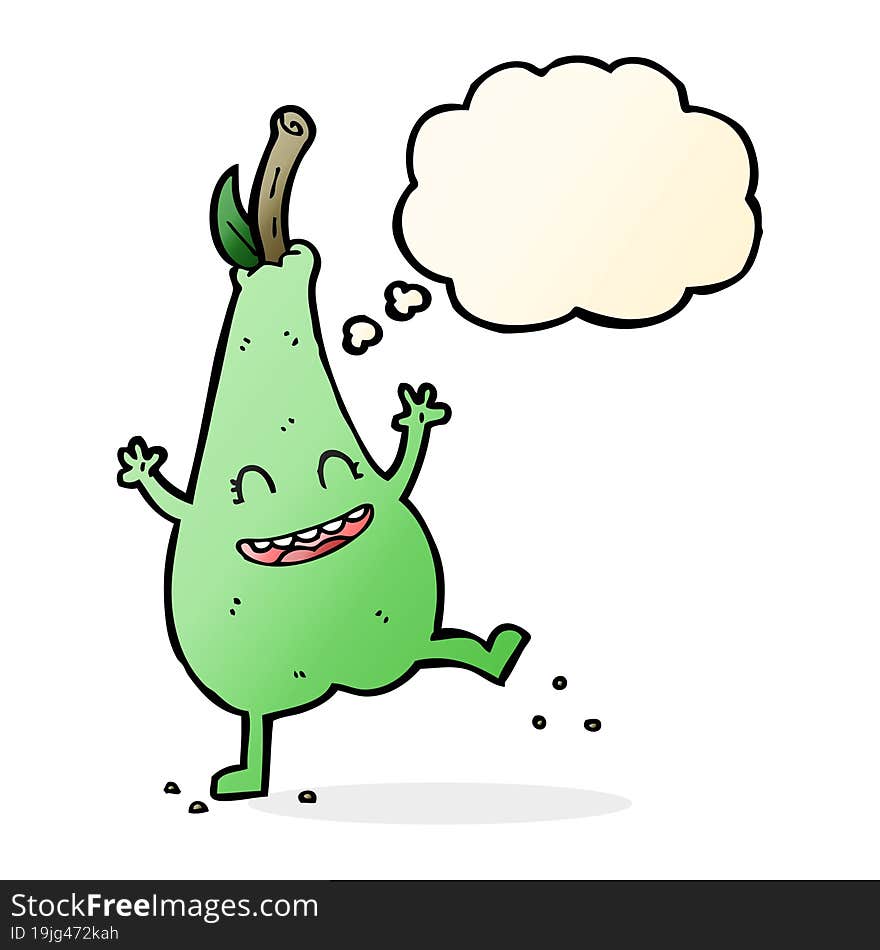 Cartoon Happy Dancing Pear With Thought Bubble