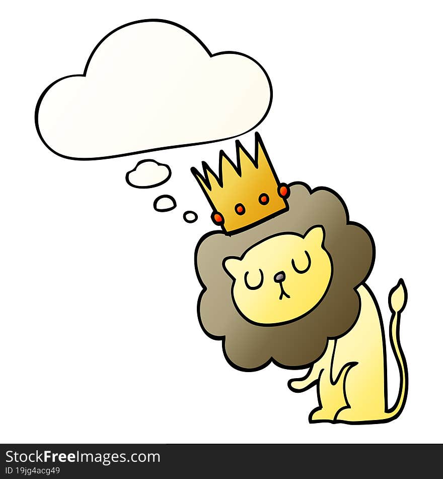 Cartoon Lion With Crown And Thought Bubble In Smooth Gradient Style