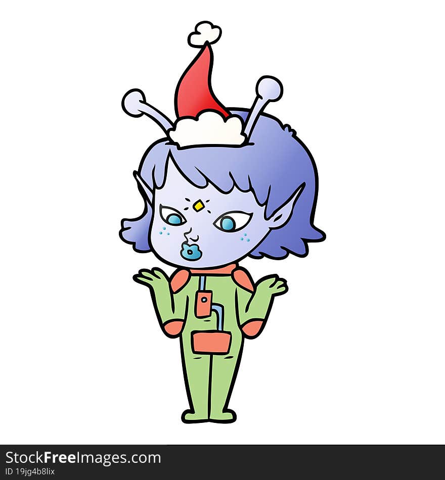 Pretty Gradient Cartoon Of A Alien Girl Wearing Santa Hat