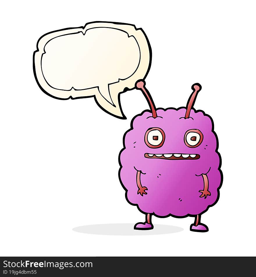 cartoon funny alien monster with speech bubble